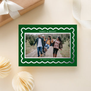 Carte De Vœux En Aluminium Cadre photo de pétoncle en argent et vert foncé