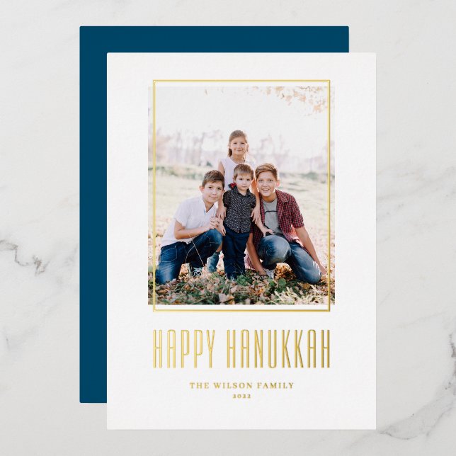 Carte De Vœux En Aluminium Cadre photo moderne Happy Hanoukka (Recto/Verso)