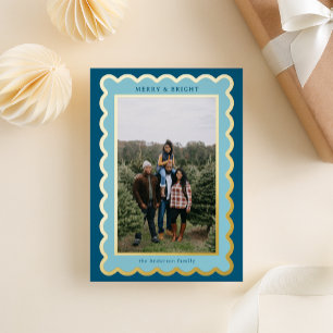 Carte De Vœux En Aluminium Cadre photo Sky Blue et Navy Preppy Scallop