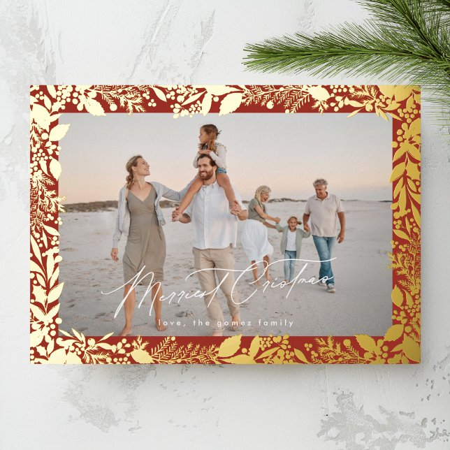 Carte De Vœux En Aluminium Cadres botaniques rouges de Noël Merriest Photo (Créateur téléchargé)