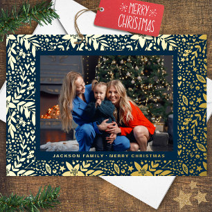 Carte De Vœux En Aluminium Cadres de Noël Botanique OR Photo