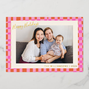 Carte De Vœux En Aluminium Calendrier de Noël Rétro Coloré à Damier Rose 