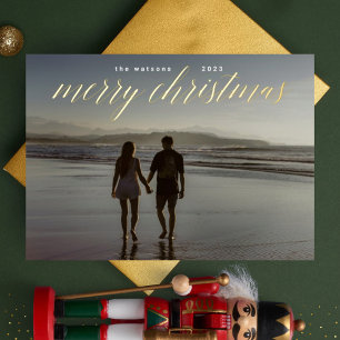 Carte De Vœux En Aluminium Calligraphie en or Joyeux Noël photo