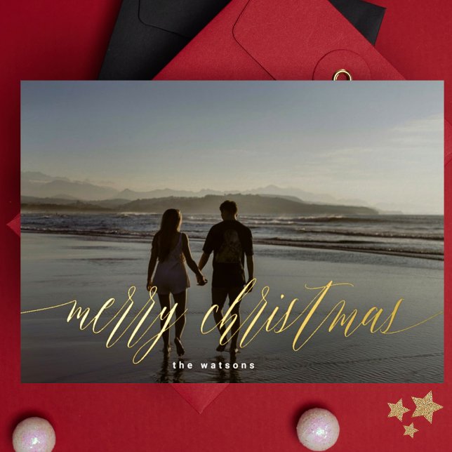 Carte De Vœux En Aluminium Calligraphie en or Joyeux Noël photo (Créateur téléchargé)