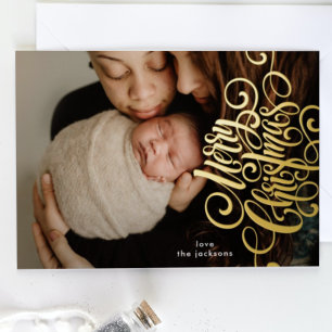 Carte De Vœux En Aluminium Calligraphie latérale Joyeux Noël Gold Photo