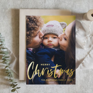 Carte De Vœux En Aluminium Calligraphie moderne rustique Photo Joyeux Noël