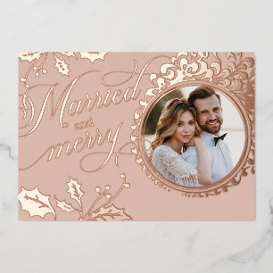 Carte De Vœux En Aluminium Calligraphie Rose Gold Mariés et Joyeux 1 Photo