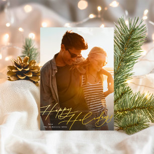 Carte De Vœux En Aluminium Carte de Noël avec calligraphie en écriture dorée