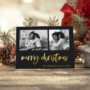 Carte De Vœux En Aluminium Casual Script Deux Grille de Photos   Joyeux Noël
