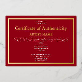 Carte De Vœux En Aluminium Certificat d'authenticité Foil Edition Holiday