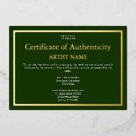 Carte De Vœux En Aluminium Certificat d'authenticité Foil Edition Holiday