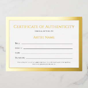 Carte De Vœux En Aluminium Certificat d'authenticité Ultra Luxe Gold Foil