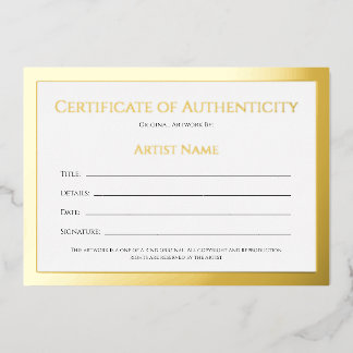 Carte De Vœux En Aluminium Certificat d'authenticité Ultra Luxe Gold Foil