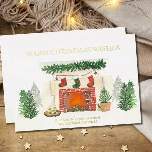 Carte De Vœux En Aluminium Chaleureux Noël Wages Cosy Cheminée Or