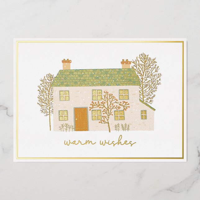 Carte De Vœux En Aluminium Chaleureux souhaits Maison de Noël (Recto)