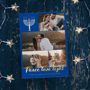 Carte De Vœux En Aluminium Chandelier Menorah Paix Amour Lumière Collage Phot