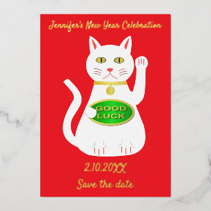 Carte De Vœux En Aluminium Chat Oriental Lucky Chinois Nouvel An Sauvez la Da