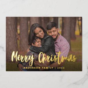 Carte De Vœux En Aluminium Chic Script Calligraphie Famille Photo Noël