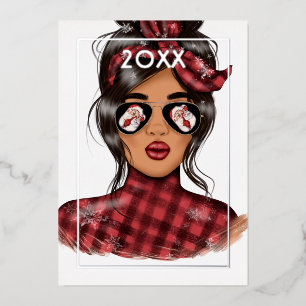 Carte De Vœux En Aluminium Chic Woman Red Buffalo Plaid Christmas