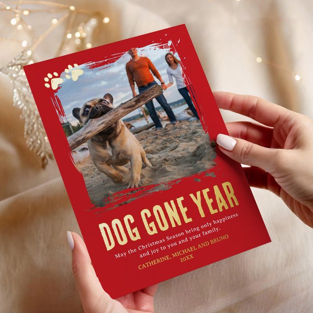 Carte De Vœux En Aluminium Chien de l'année Red Photo Noël (Créateur téléchargé)