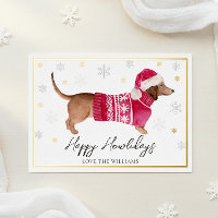 Chien teckel à aquarelle Joyeuses Fêtes Blanches
