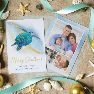 Carte De Vœux En Aluminium Christmas Beach Sea Turtle 3 Photo Coastale