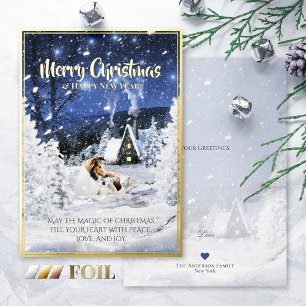 Carte De Vœux En Aluminium Christmas Magic, Sable Rough Collie & Lambs -