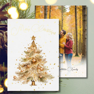 Carte De Vœux En Aluminium Christmas Tree Photo Merry Gold Holiday Card