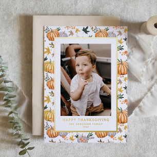 Carte De Vœux En Aluminium Citrouille de récolte d'automne Motif Thanksgiving