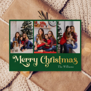 Carte De Vœux En Aluminium Classic Simple Green 3 photo Joyeux Noël Or