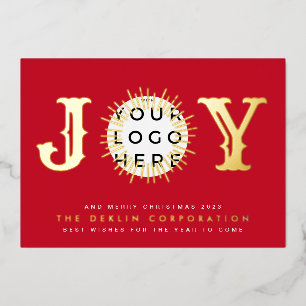 Carte De Vœux En Aluminium Classique Noël Rouge OR JOY Business LOGO