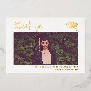 Carte De Vœux En Aluminium Classy Gold feuille Graduation Merci avec photo