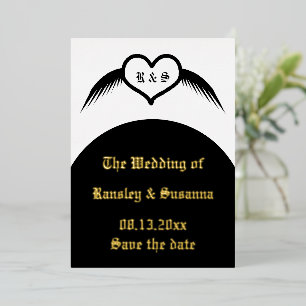 Carte De Vœux En Aluminium Coeur ailé gothique Mariage Personnalisé Monogramm