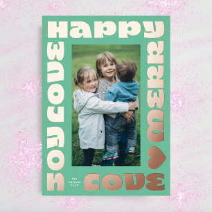 Carte De Vœux En Aluminium coeur d'amour audacieux or rose   photo de noël ve