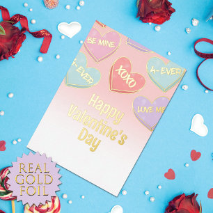 Carte De Vœux En Aluminium Cœurs de Bonbons Mignons Saint-Valentin Or