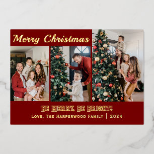 Carte De Vœux En Aluminium Collage de photos de famille de Noël simple et mod