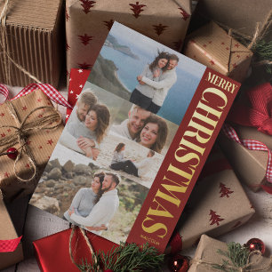 Carte De Vœux En Aluminium Collage de photos élégant Rouge & Or Joyeux Noël