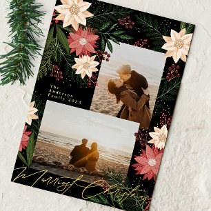 Carte De Vœux En Aluminium Collage photo de Christmas Poinsettia Splendor