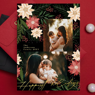 Carte De Vœux En Aluminium Collage photo de Christmas Poinsettia Splendor