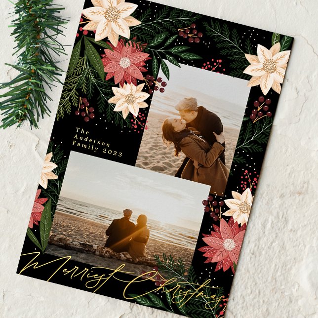 Carte De Vœux En Aluminium Collage photo de Christmas Poinsettia Splendor (Créateur téléchargé)