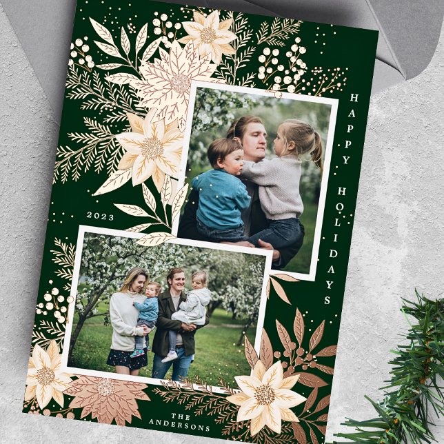 Carte De Vœux En Aluminium Collage photo de Christmas Poinsettia Splendor (Créateur téléchargé)