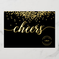 Confettis dorés élégants sur le logo Cheers noir