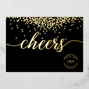 Carte De Vœux En Aluminium Confettis dorés élégants sur le logo Cheers noir