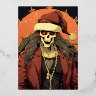 Carte De Vœux En Aluminium Cool Goth Punk Crâne Anime Père Noël Demon