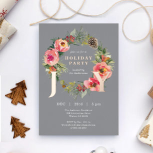 Carte De Vœux En Aluminium Couronne florale de joie Grise Fête de Noël