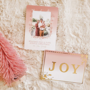 Carte De Vœux En Aluminium Couronne rose Joyeux Noël Photo personnalisée