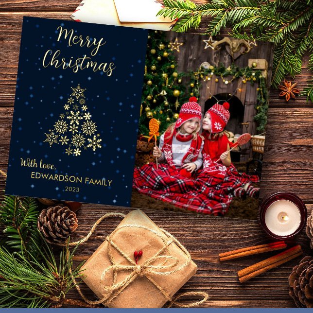 Carte De Vœux En Aluminium Créez votre propre photo Joyeux Noël (Rustic Merry Christmas photo foil holiday card.)