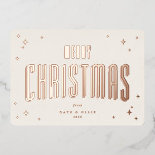 Carte De Vœux En Aluminium Crème+Rose Or Joyeux Noël Retro Stars Appartement