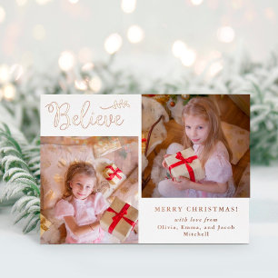 Carte De Vœux En Aluminium Croire   Christmas Photo Collage Rose Gold