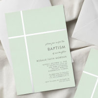 Croix d'argent moderne Baptême Christening Invitat